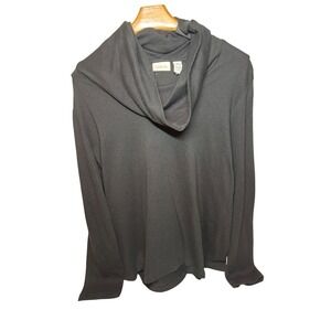 Chico's Black Cowl Neck Ruched Top Women's Size 2 Soft Stretch Long Sleeve